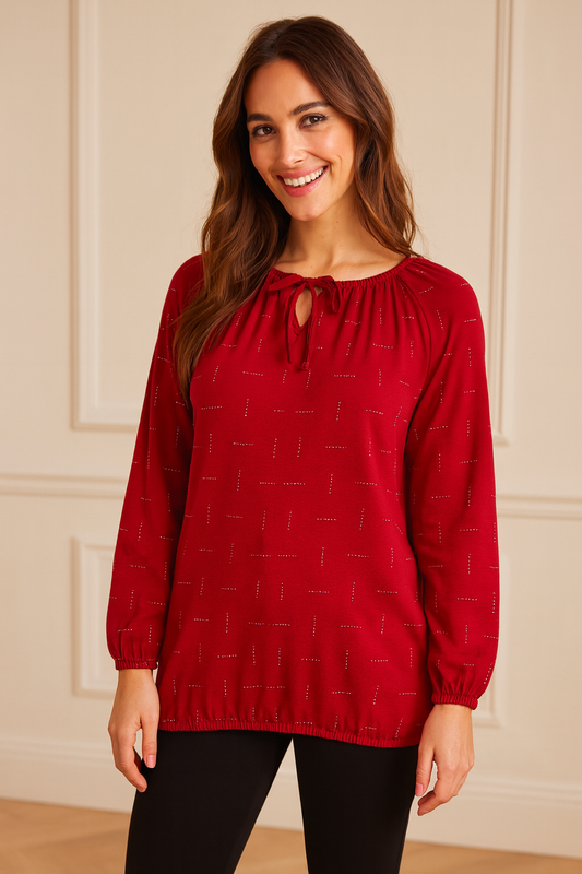 Diamanté Tied Detail Dolce Top - Red