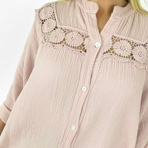 Oversized Bubble Cotton Positano Shirt - Dusky Pink