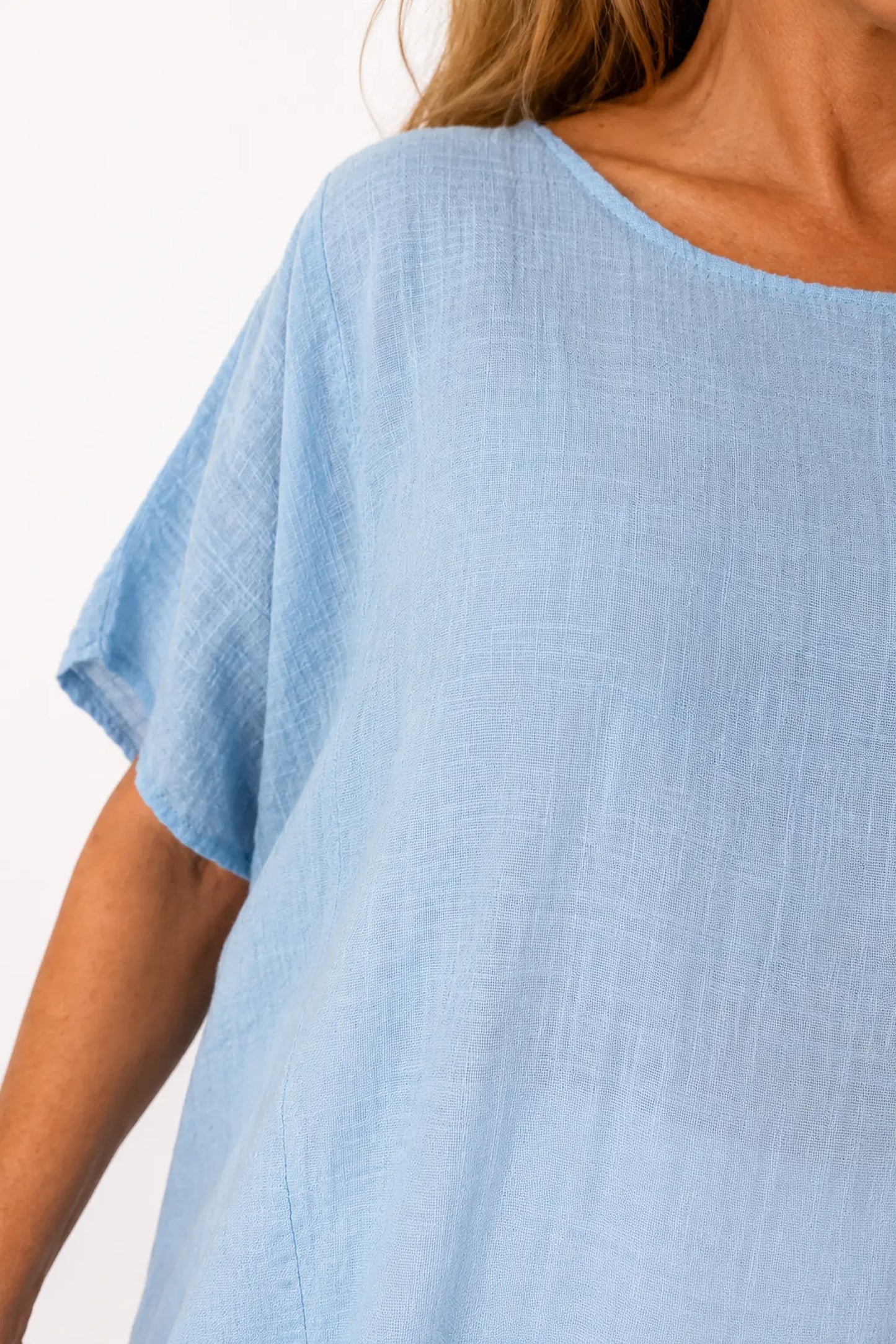 Pure Cotton Double Pocket Coté Tunic Top - Light Denim