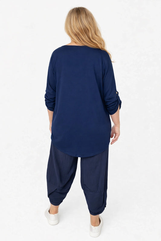 Lagen Look Double Subtle Panel Pocket Elasticated Waist Freya Pants - Navy