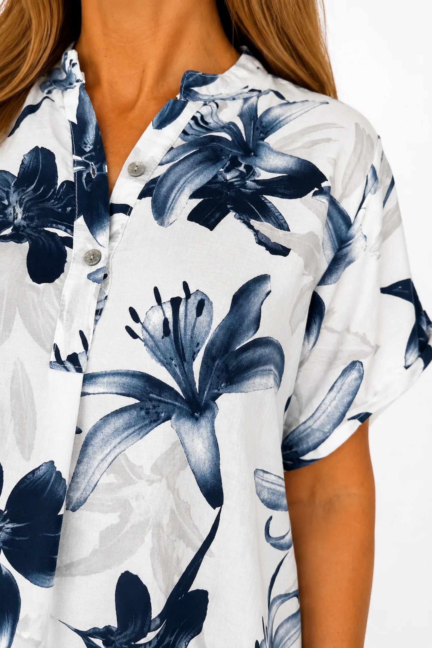 Button Sleeve Savannah Floral Button Shirt - Navy