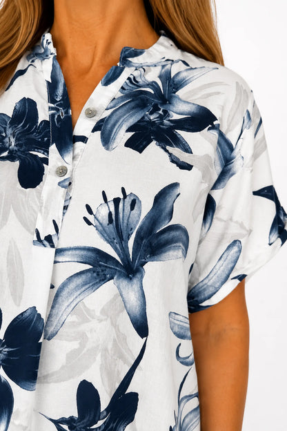 Button Sleeve Savannah Floral Button Shirt - Navy