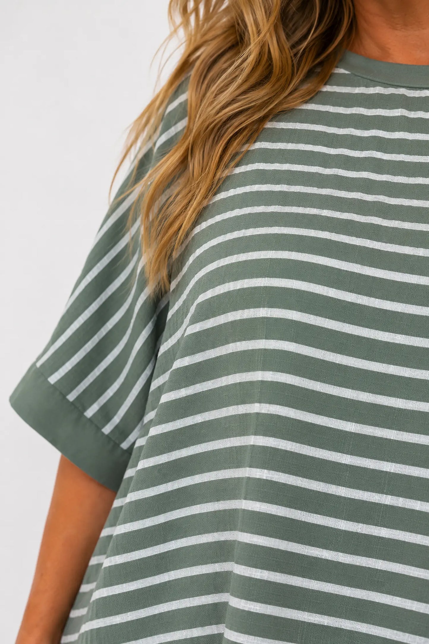 Cotton Harriet Stripe Top - Khaki
