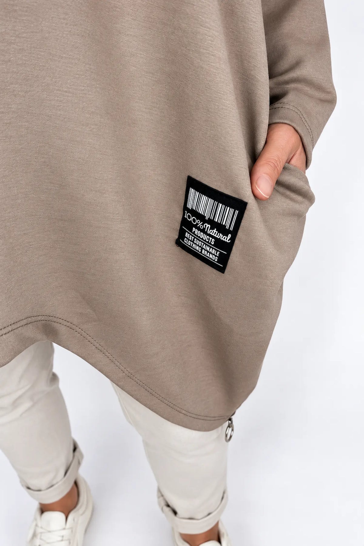 Zipped Hem Badge Detail Double Pocket Lorrie Top - Mocha