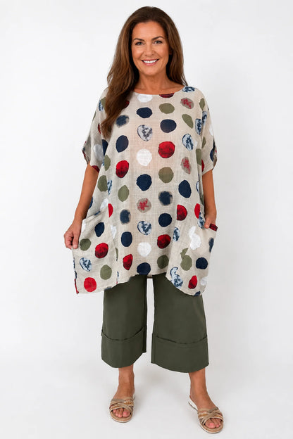 Pure Cotton Double Pocket Carmella Tunic Top - Beige