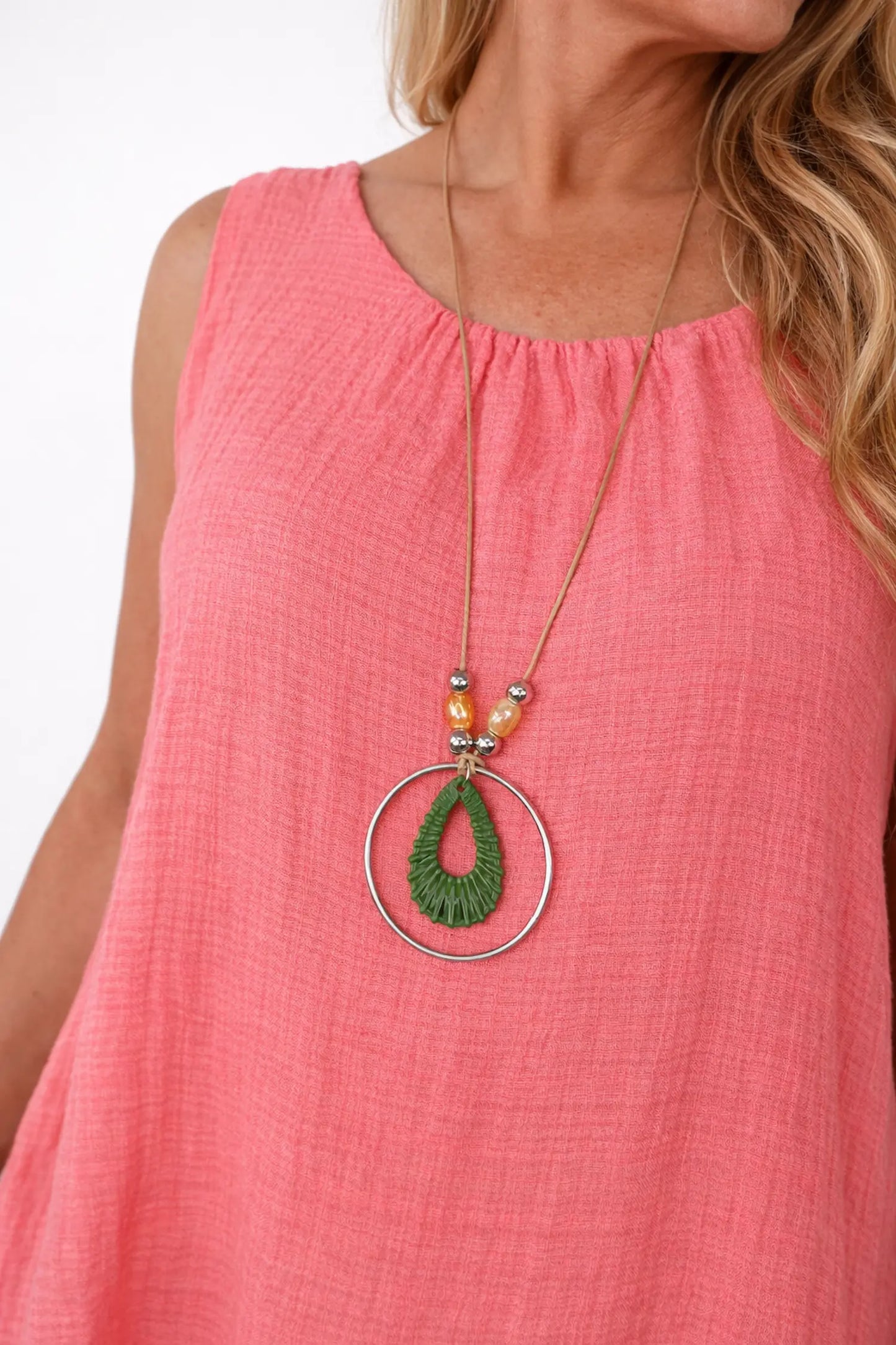 Fully Lined Cotton Italia Necklace Vest - Coral