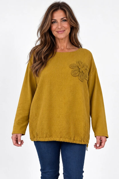 Cotton Embroidered Floral Tied Hem Flerissa Top - Mustard