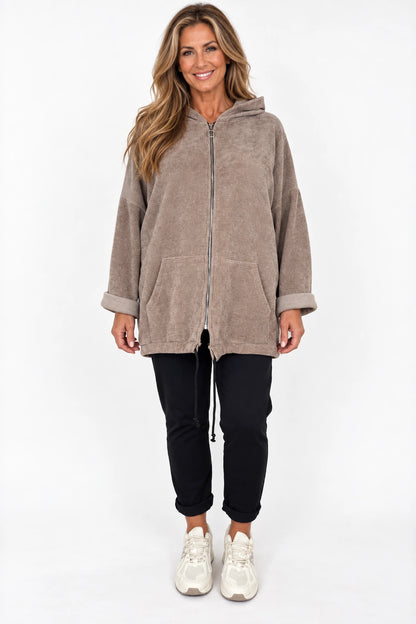 Double Pocket Chenille Zipped Cassie Hoodie - Mocha