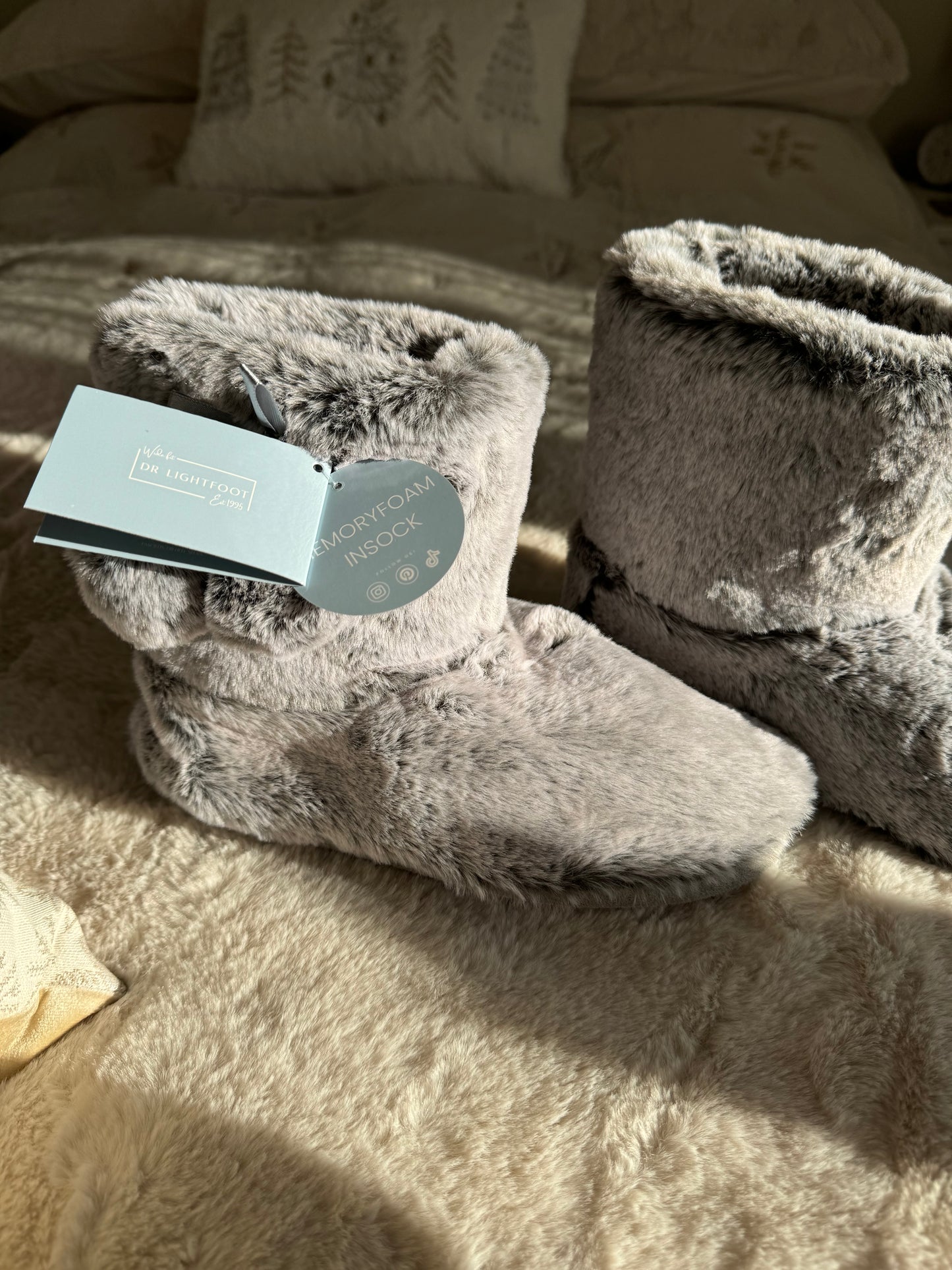 Cosy Memory Foam Inner Sole Faux Fur Lined Dr Lightfoot Slipper Boots - Wolf Grey