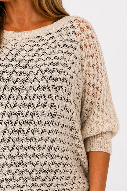 Eliza Batwing Knit Crochet - Beige