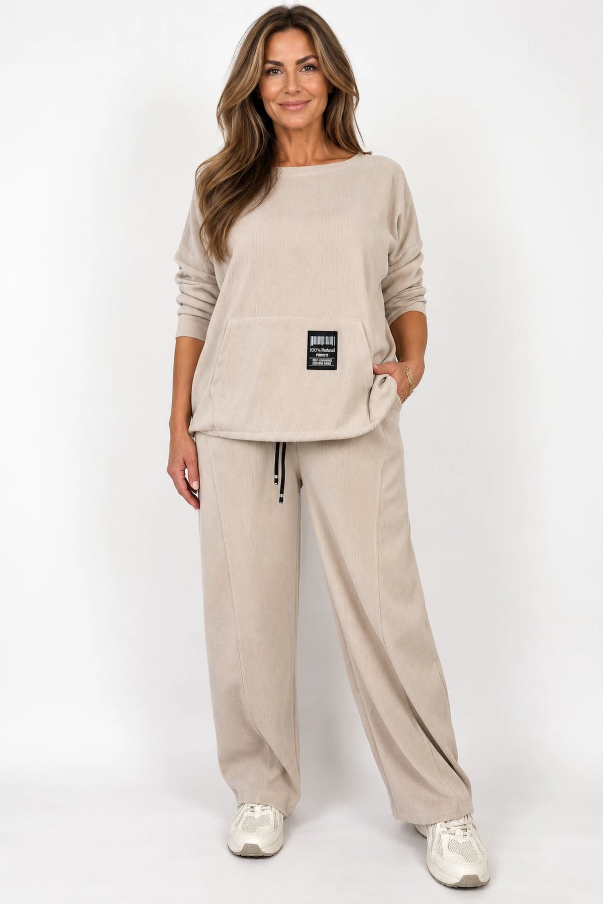 Chenille Seam Front Double Pocket Carletta Pant - Beige