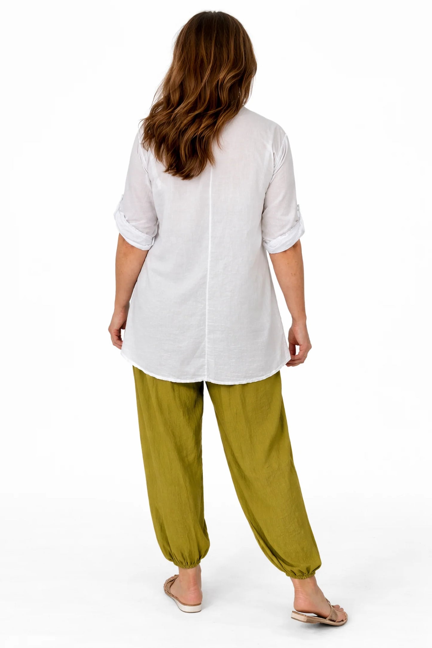 Cotton Embroidered Sequin Floral Button Sleeve Bella Lune Shirt - White