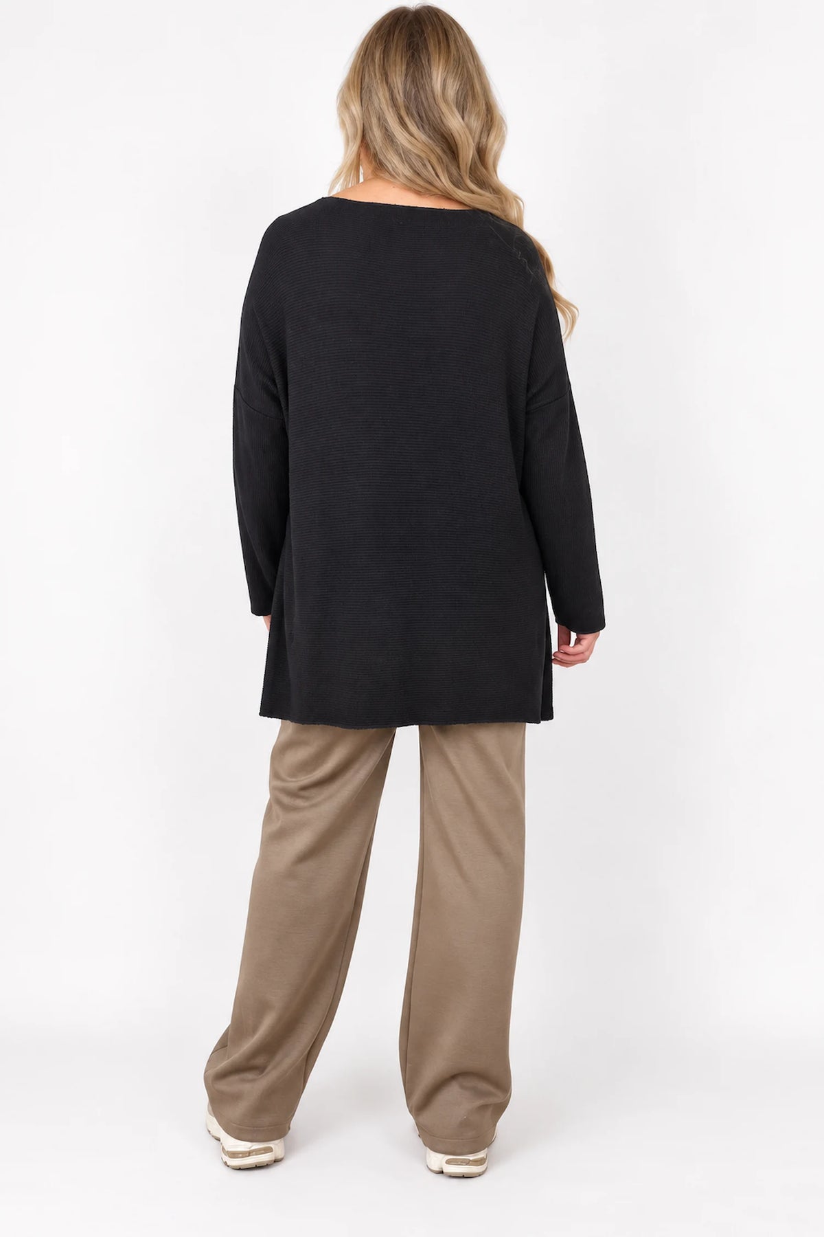 Wool Mix Ribbed Knit Porto Top - Black
