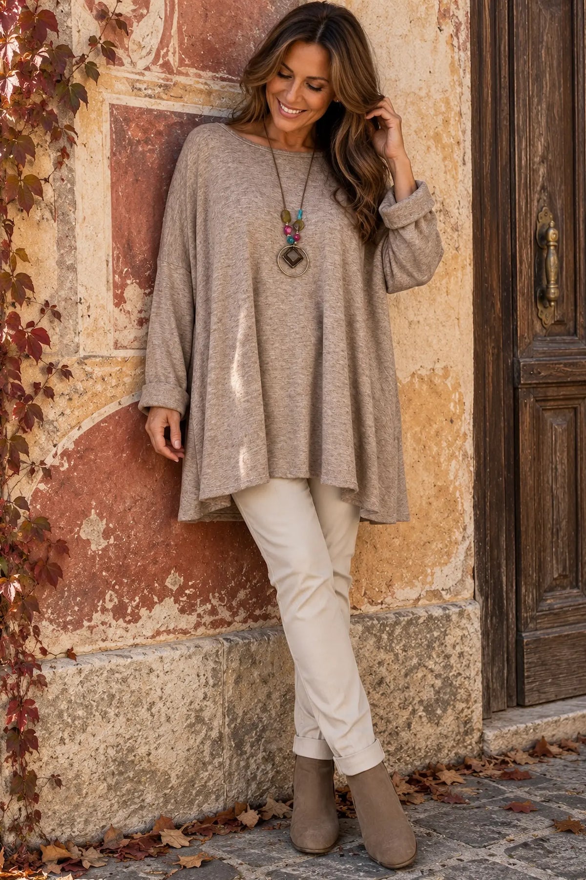 Fine Knit Como Necklace Top - Fleck Mocha