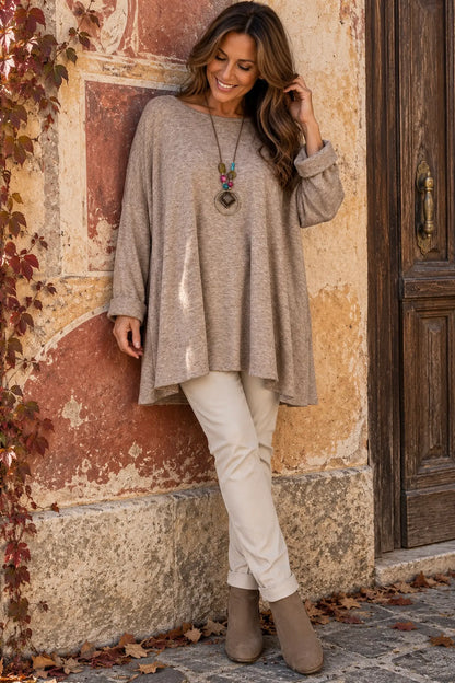Fine Knit Como Necklace Top - Fleck Mocha