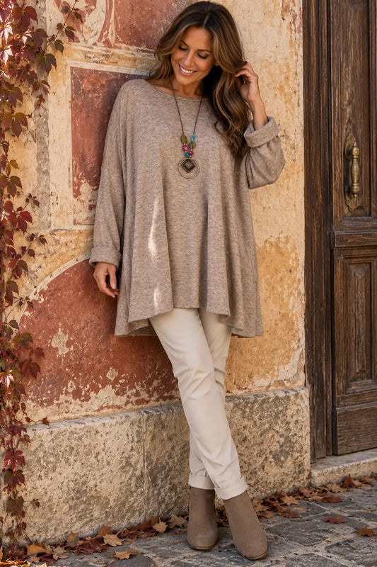 Fine Knit Como Necklace Top - Fleck Mocha