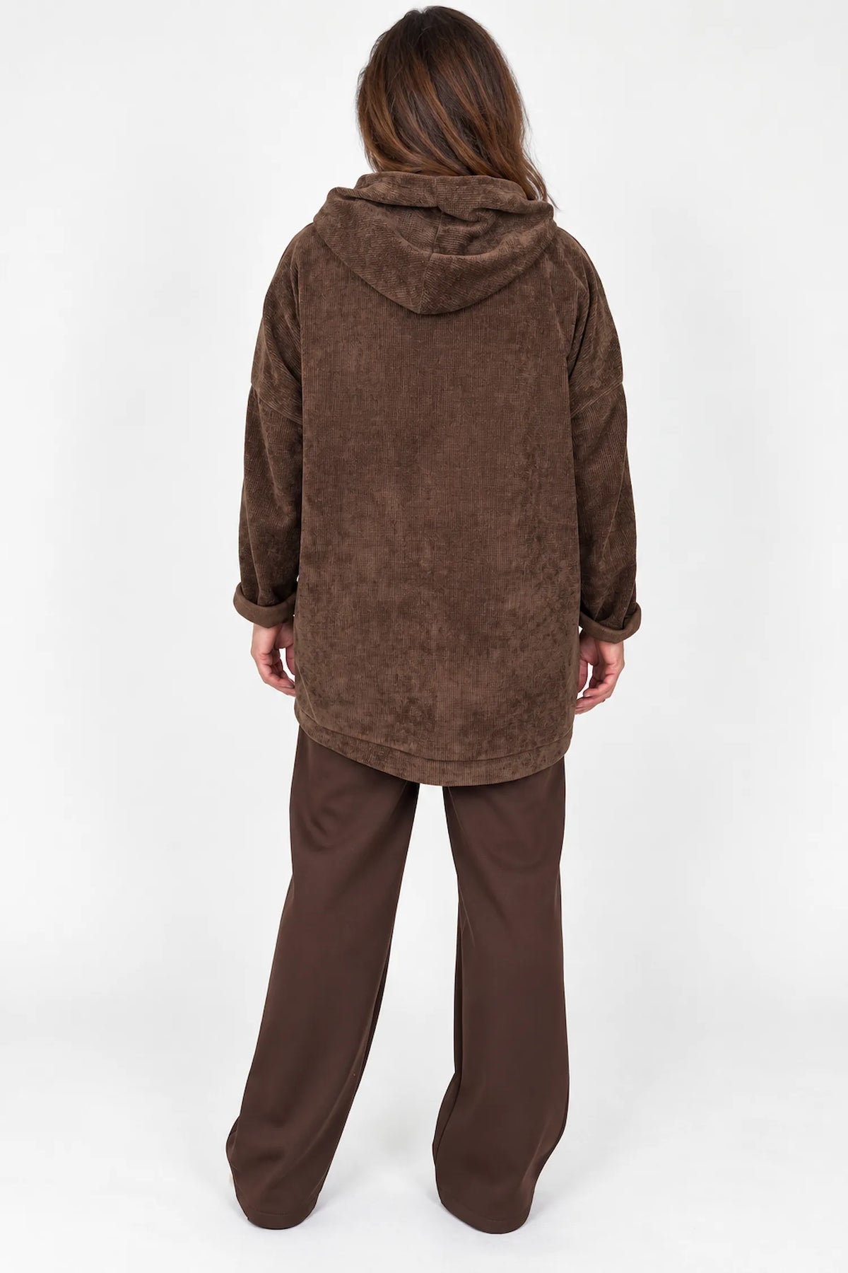 Double Pocket Chenille Zipped Cassie Hoodie - Chocolate
