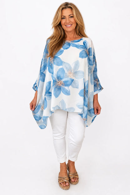 Fully Lined Batwing Mari Blossom Chiffon - Blossom Blue