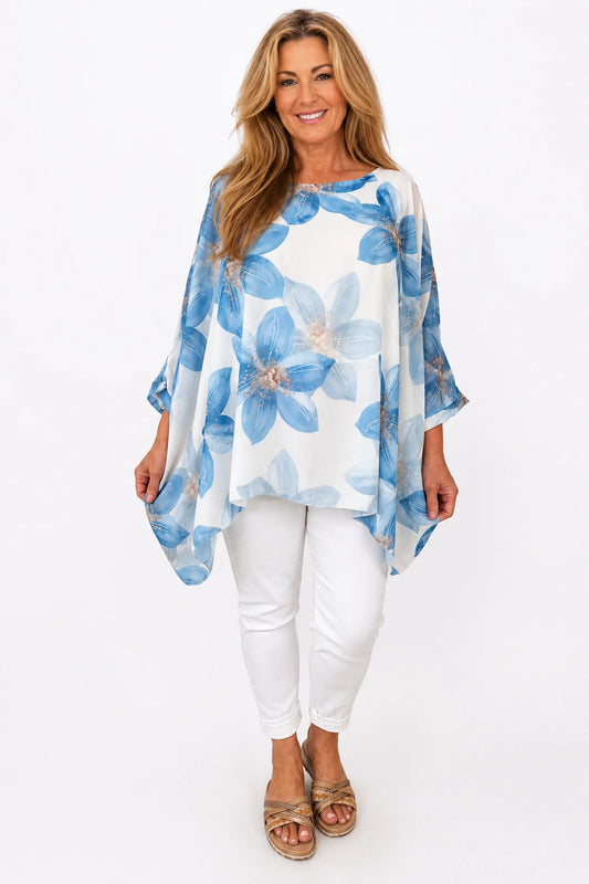 Fully Lined Batwing Mari Blossom Chiffon - Blossom Blue