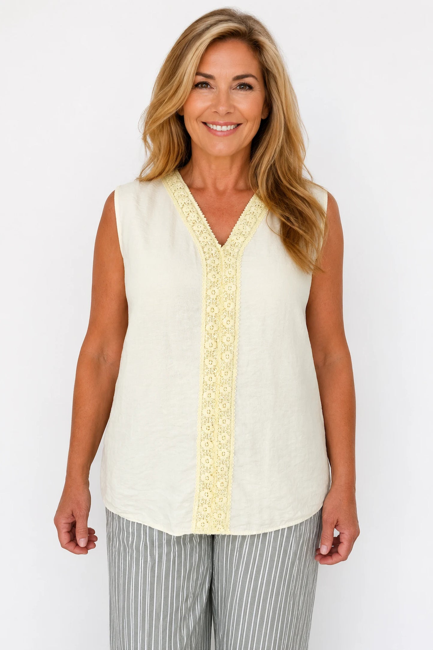 Embroidered Trim Carvela Sleeveless Top - Limoncello