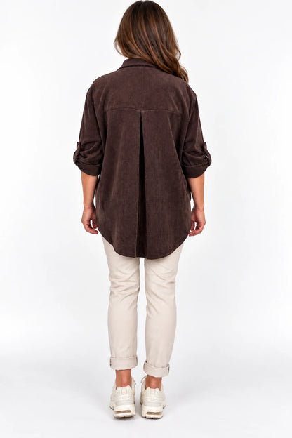 Button Sleeve Sicily Cord Button Shirt - Chocolate