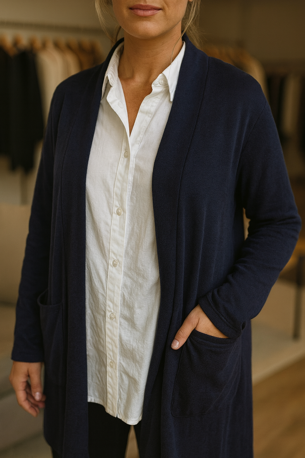 Soft Knit Double Pocket Sasia Cardigan - Navy