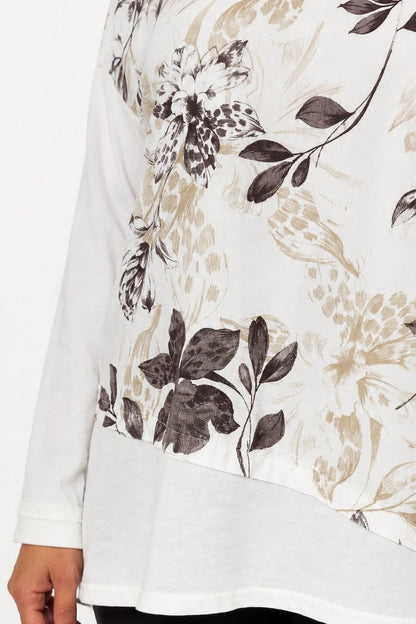 Cotton Needlecord Floral Dianna Top - White