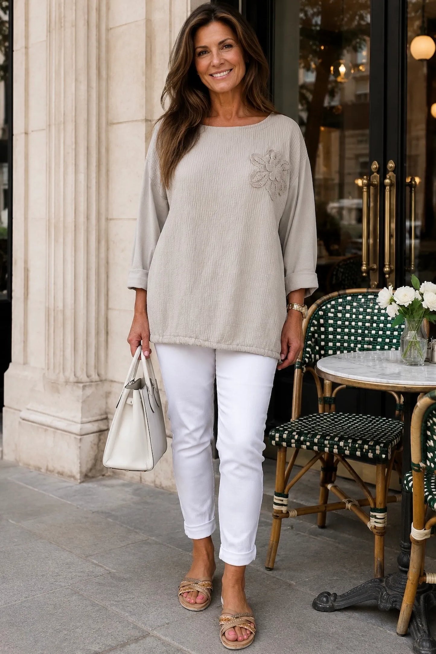 Cotton Embroidered Floral Tied Hem Flerissa Top - Beige