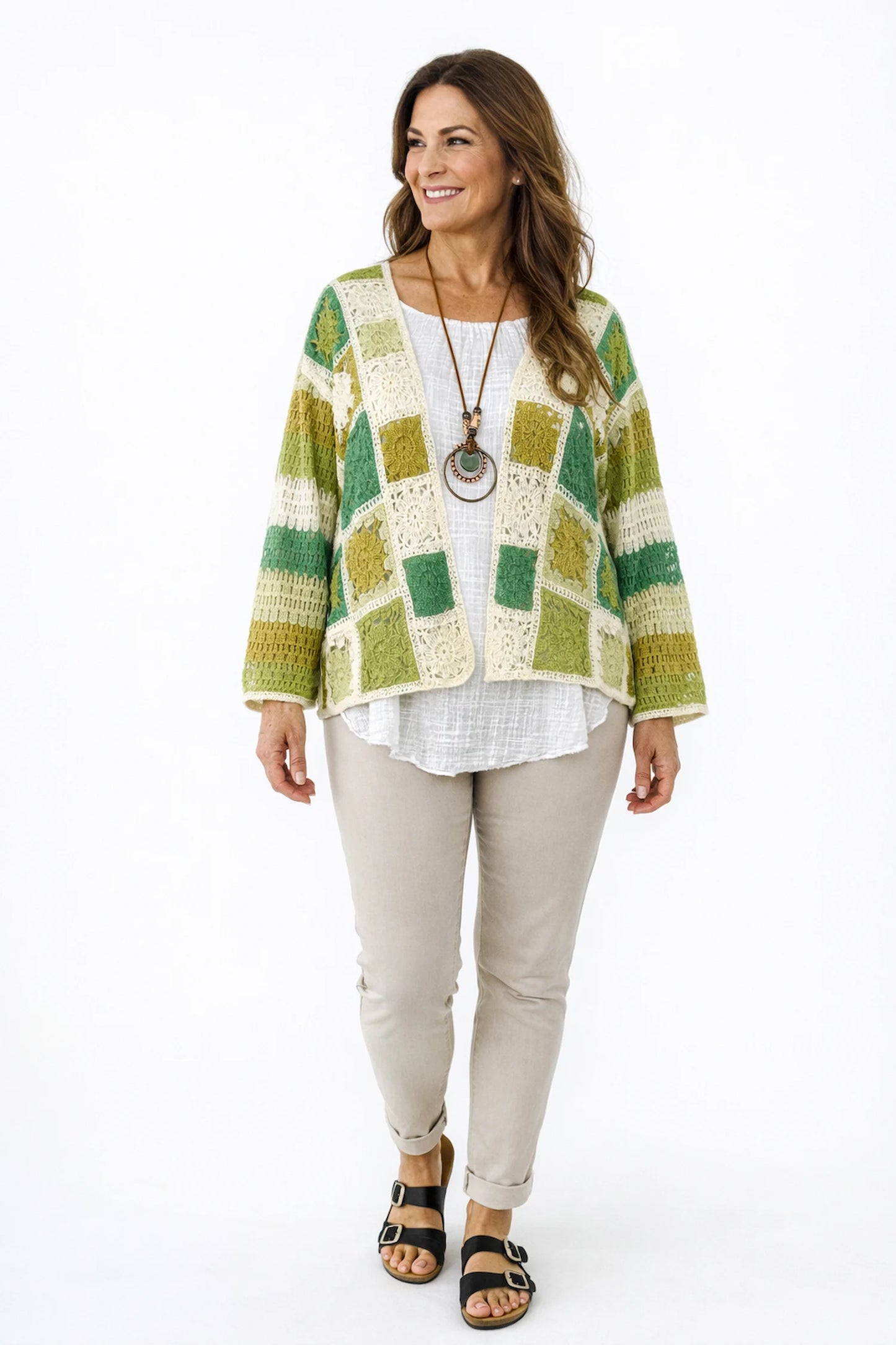 Pure Cotton Vivienne Crochet Cardigan - Olive Mix