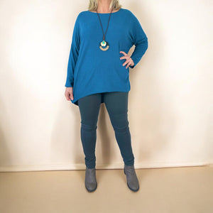 Wool Mix High Low Gigi Necklace Top AW24 - Teal