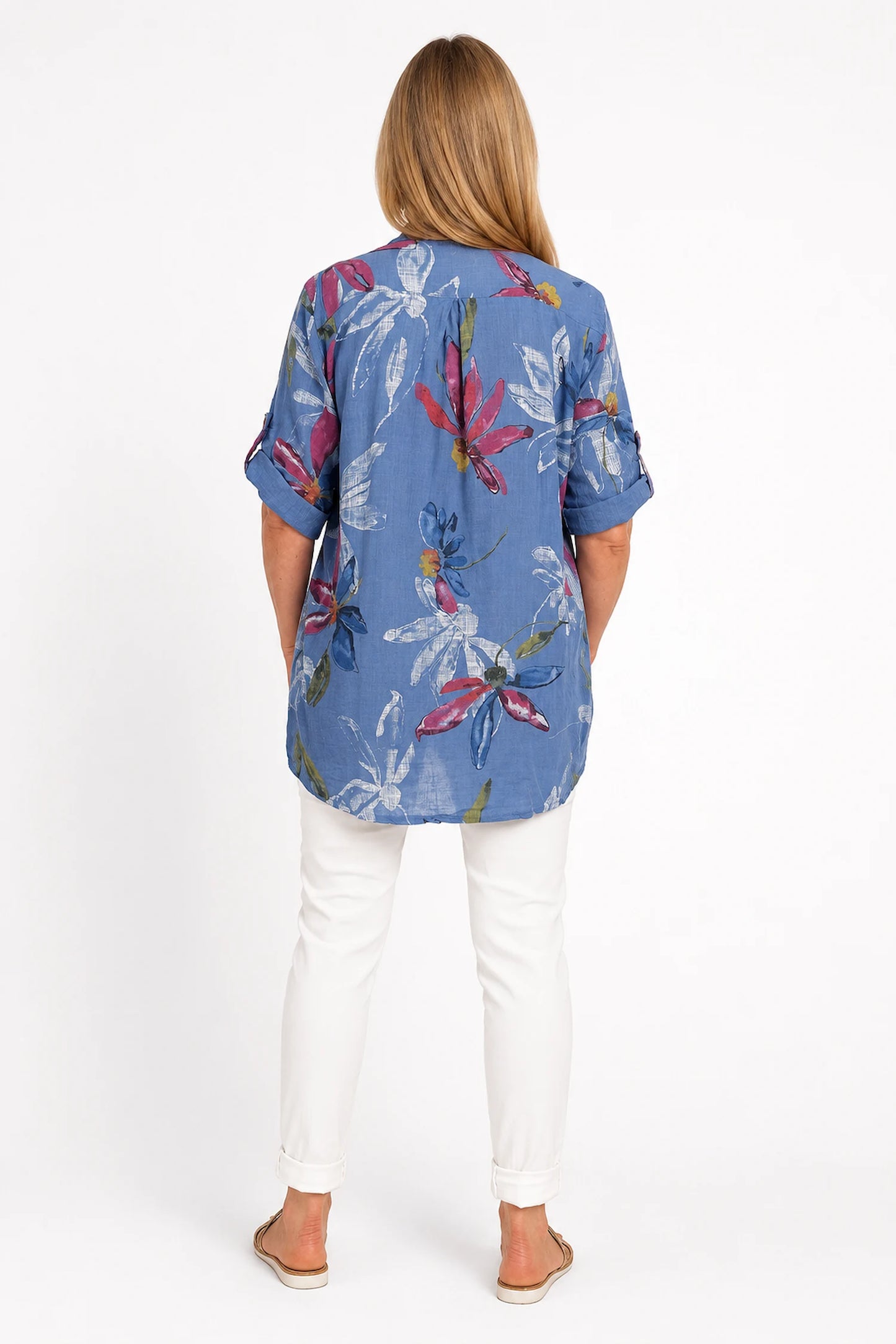 Pure Cotton Button Sleeve Alice Shirt - Denim