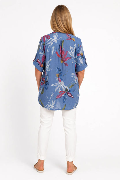 Pure Cotton Button Sleeve Alice Shirt - Denim