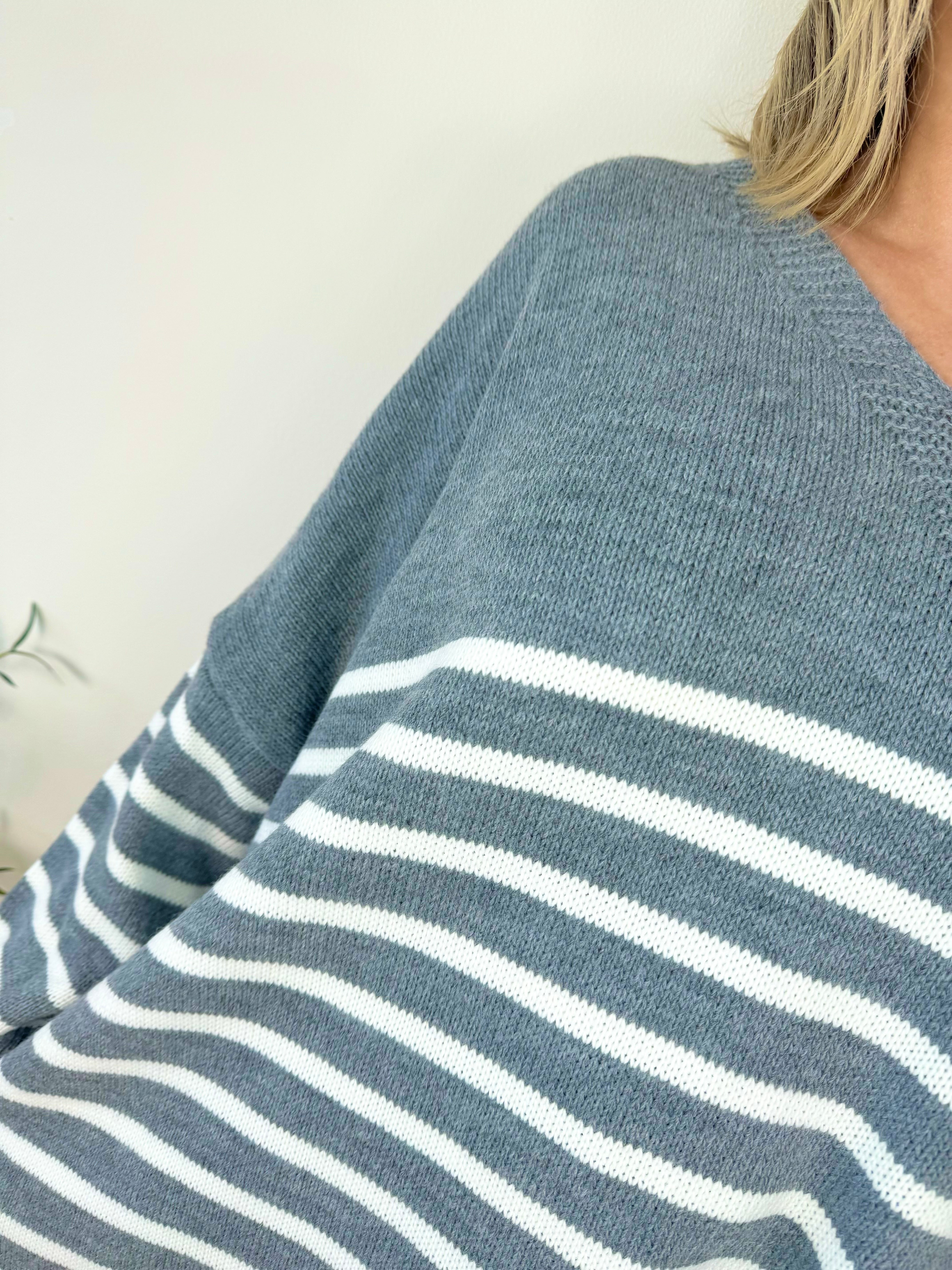 Striped Diana Cosy Knit Jumper AW24 - Wolf Grey