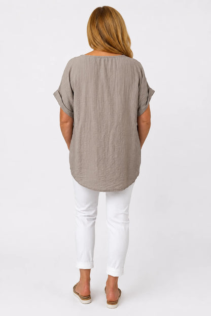 Embroidered Paisley Lightly Textured Eliza Top - Mocha