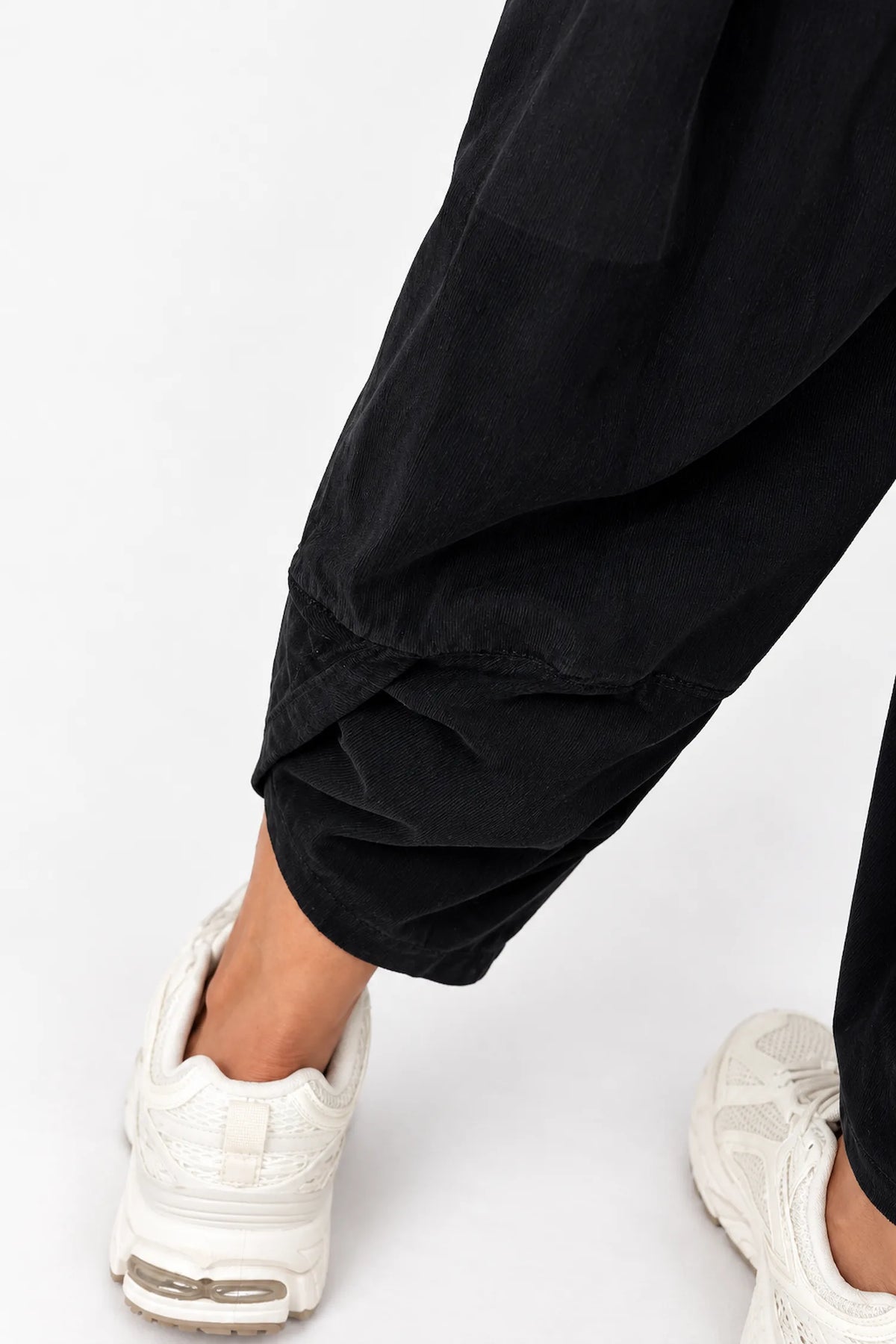 Pure Cotton Needlecord Double Panel Pocket Elasticated Waist Fara Pants - Black