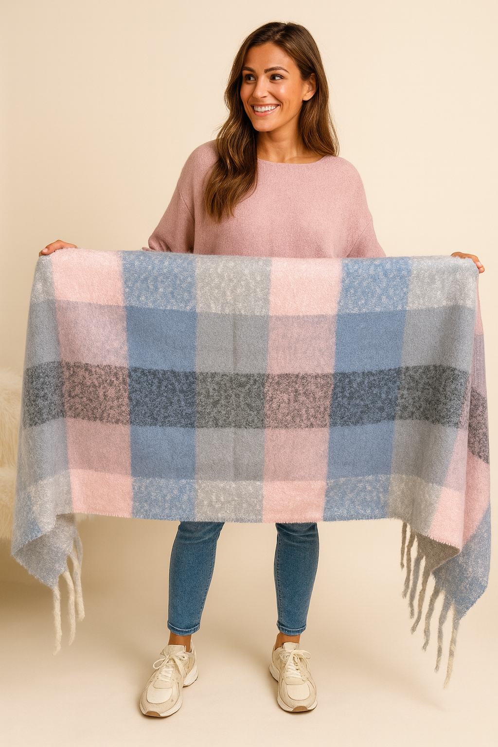 Soft Knit Arria Scarf - Pink/Grey/Blue