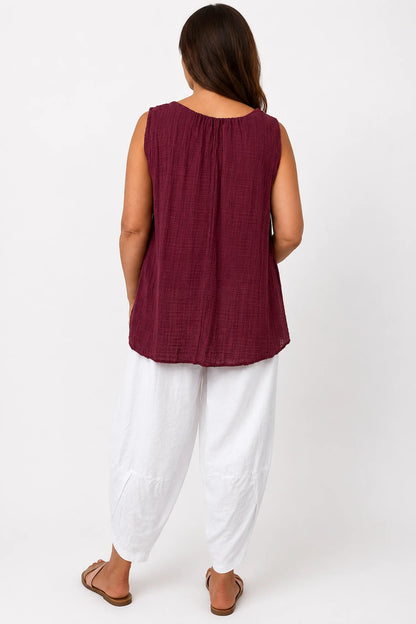 Fully Lined Cotton Italia Necklace Vest - Grape