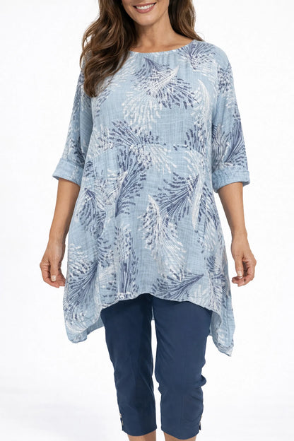 Pure Cotton Double Pocket Violetta Tunic Top - Light Denim