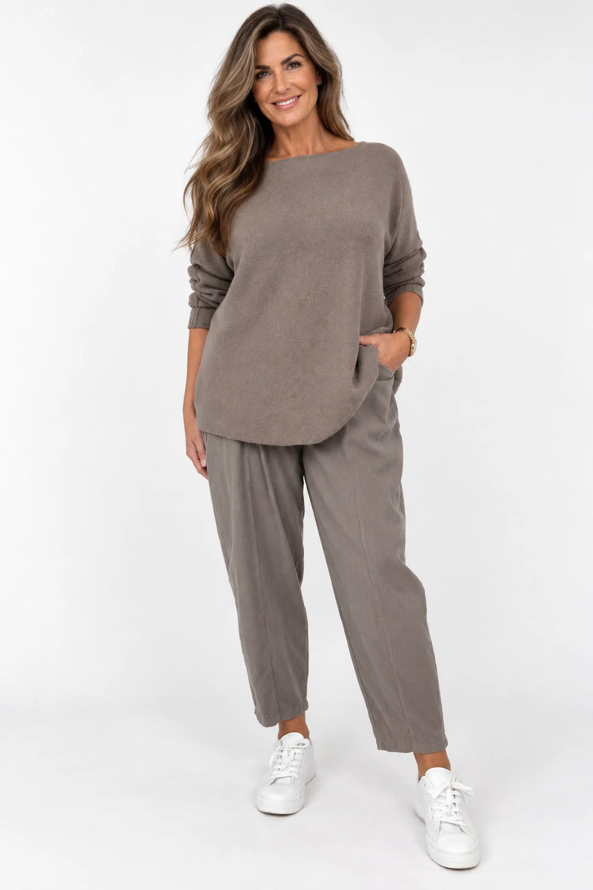 Pure Cotton Double Pocket Seam Front Needlecord Rigiala Pants - Mocha