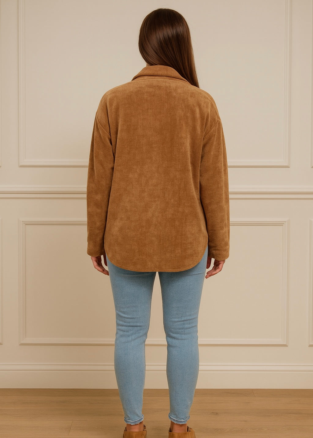Chenille Arrivia Button Shacket - Chestnut