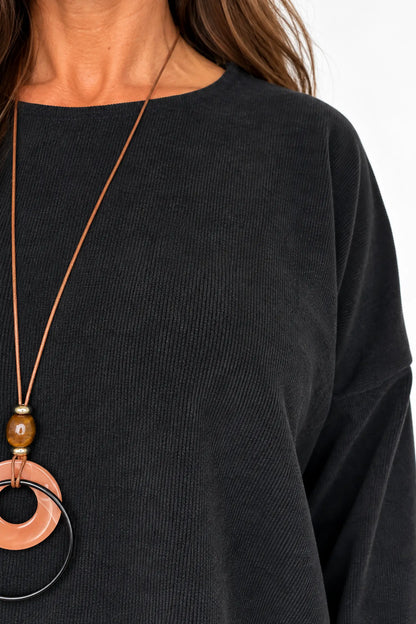 Sosa Ribbed Necklace Top - Black