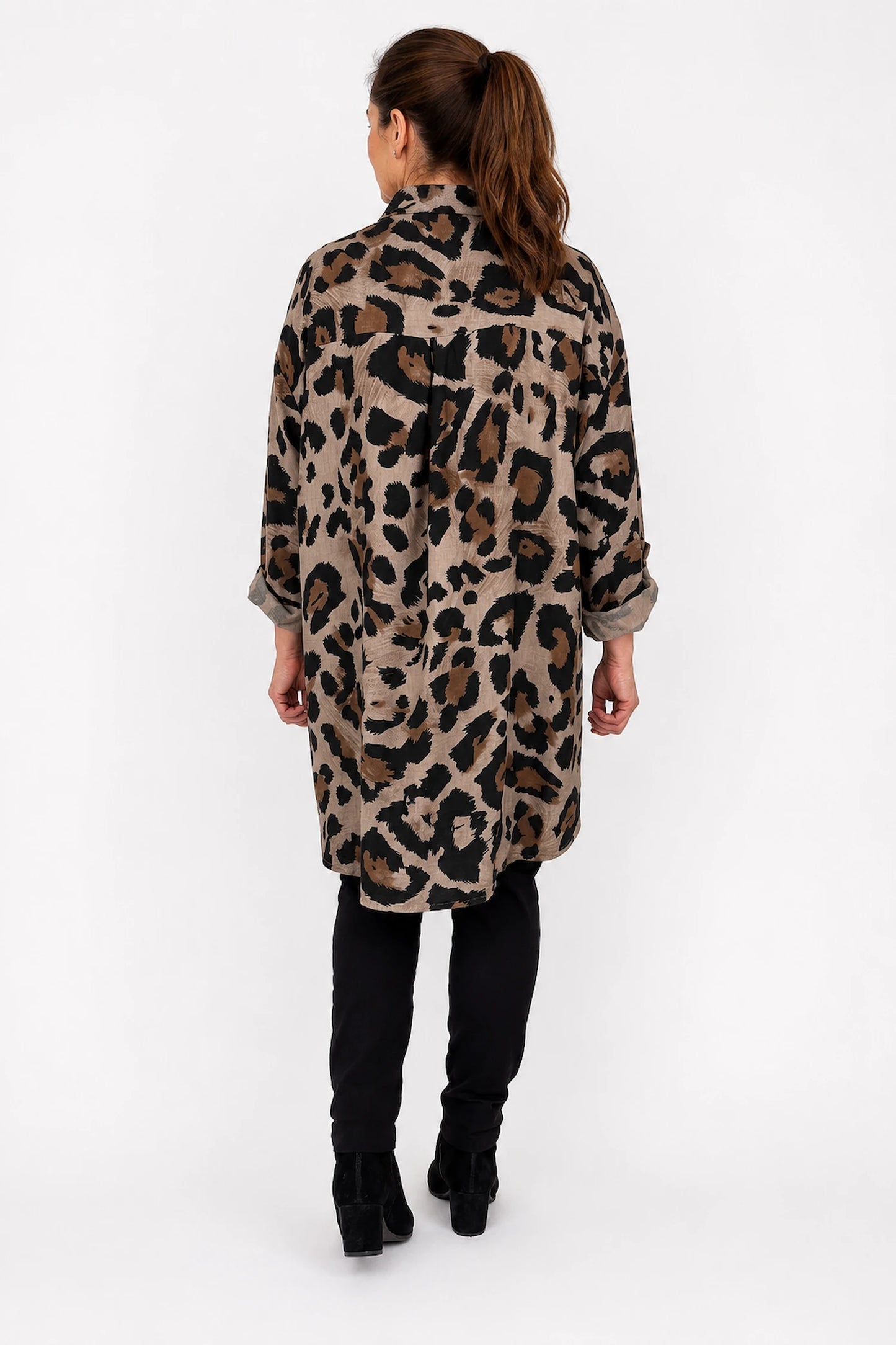 Roxy Leopard Button Sleeve Button Shirt - Mocha
