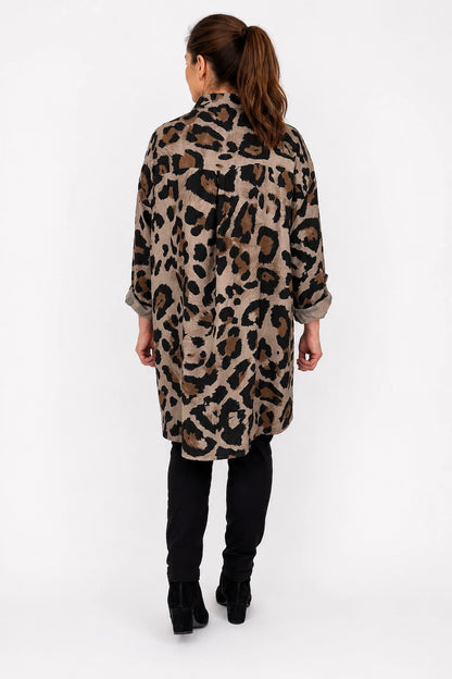 Roxy Leopard Button Sleeve Button Shirt - Mocha