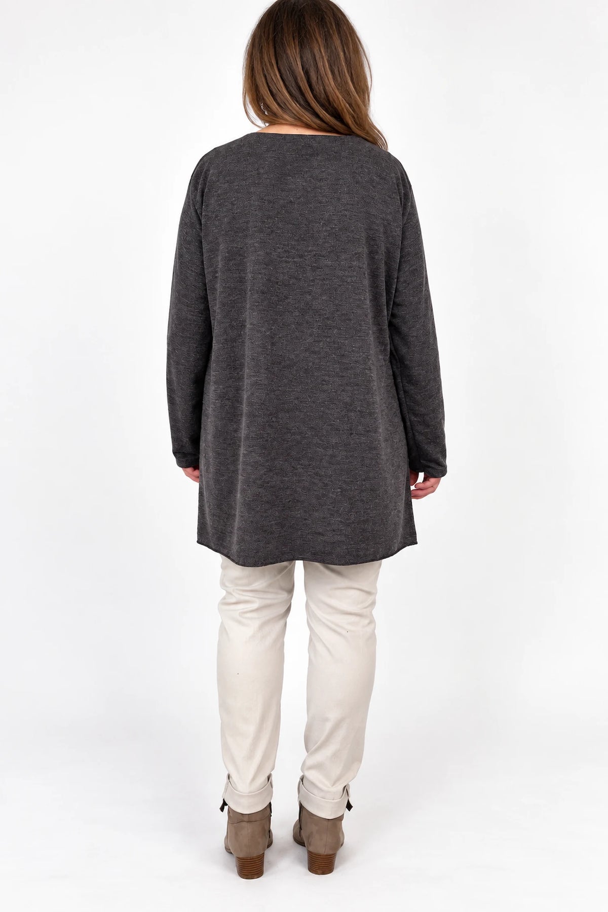 Wool Mix Diamanté Silver Stitch Ciana Top - Chocolate