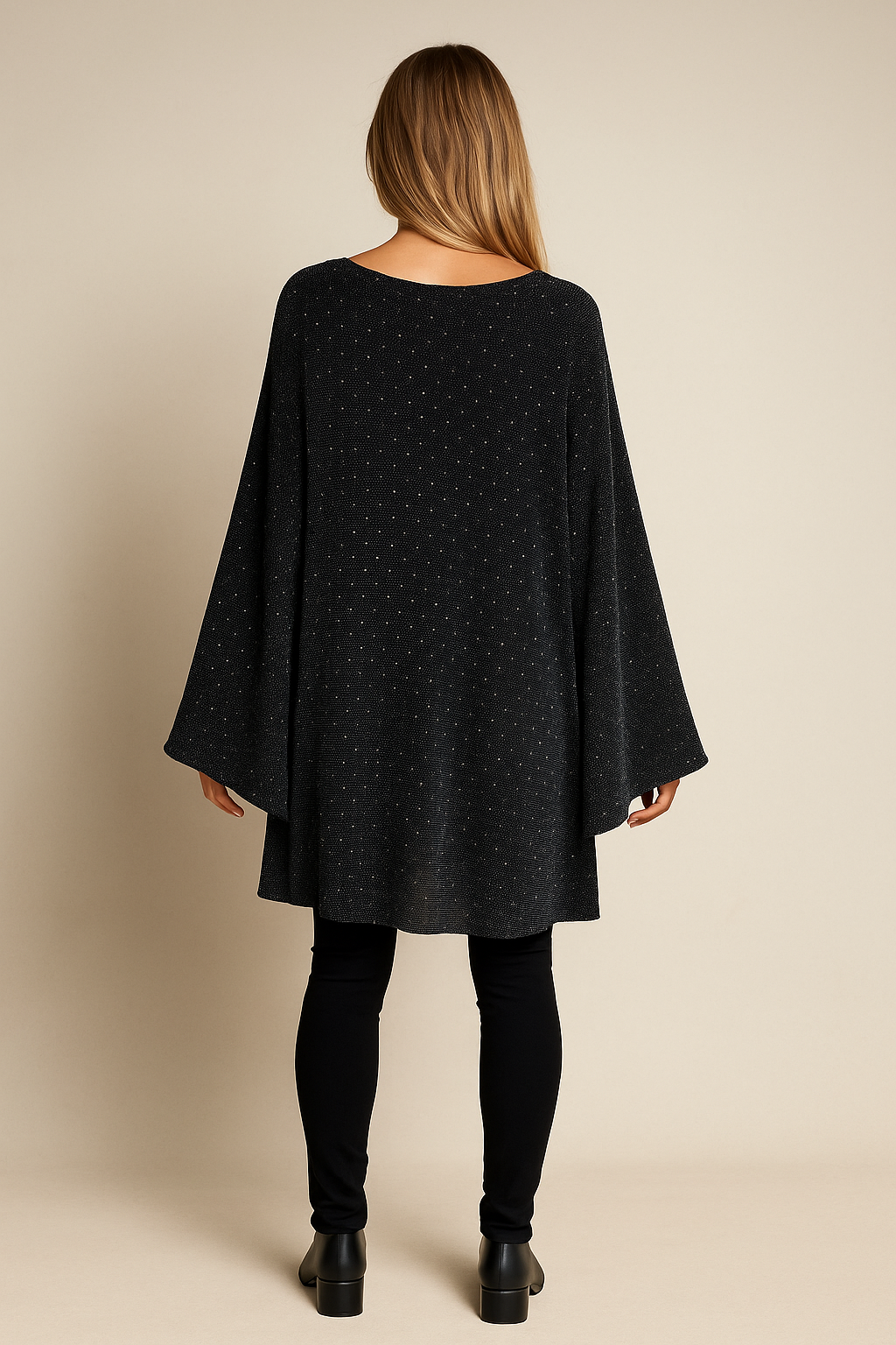 Diamanté Detail Florence Sparkle Wide Sleeve Tunic Top - Gold