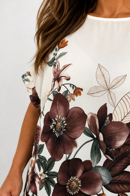 Lightweight Floral Camilla Top - Chocolate