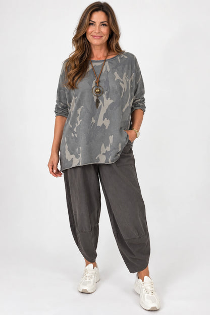 Pure Cotton Needlecord Double Panel Pocket Elasticated Waist Fara Pants - Mocha