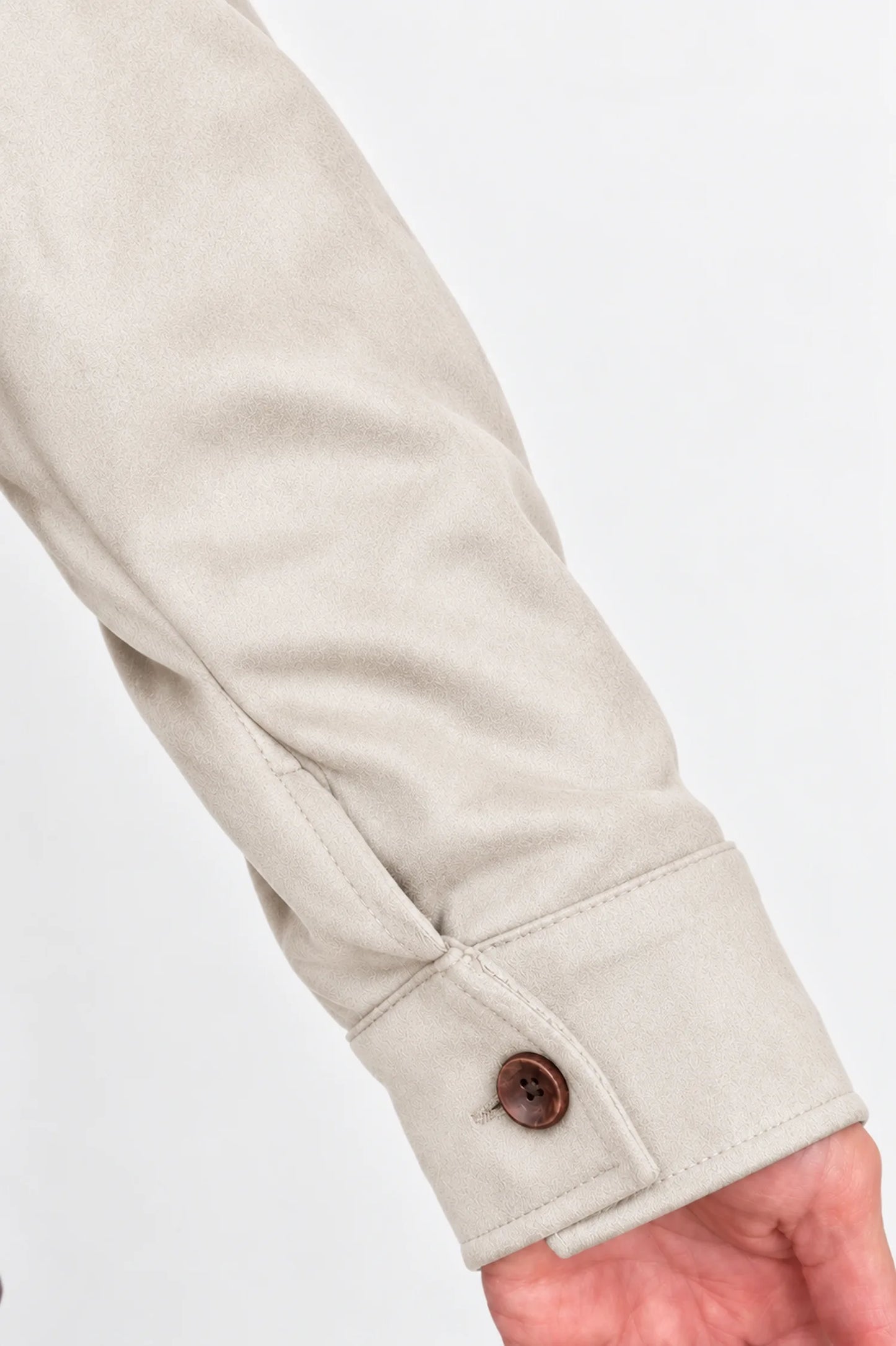 Alexandra Button Sleeve Faux Suede Button Jacket - Beige