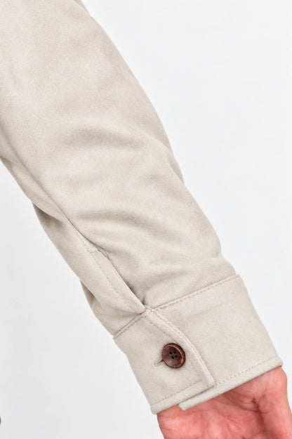 Alexandra Button Sleeve Faux Suede Button Jacket - Beige