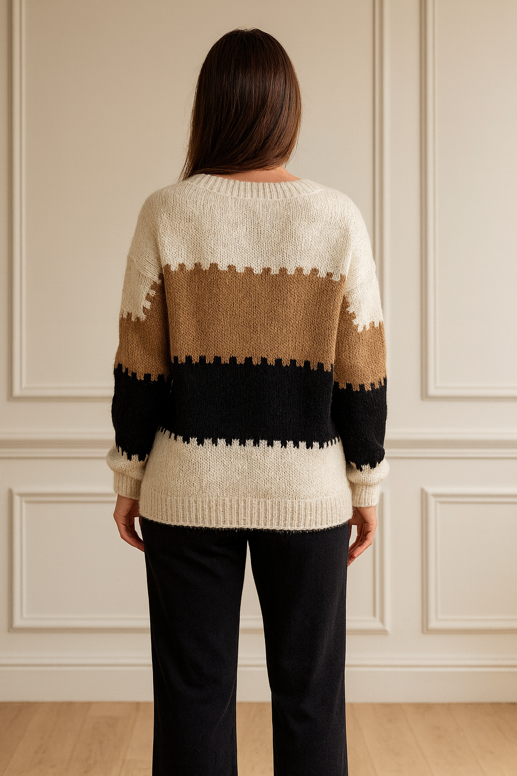 Multi-Tone Sarice Knit Jumper - Cream/Chestnut/Black